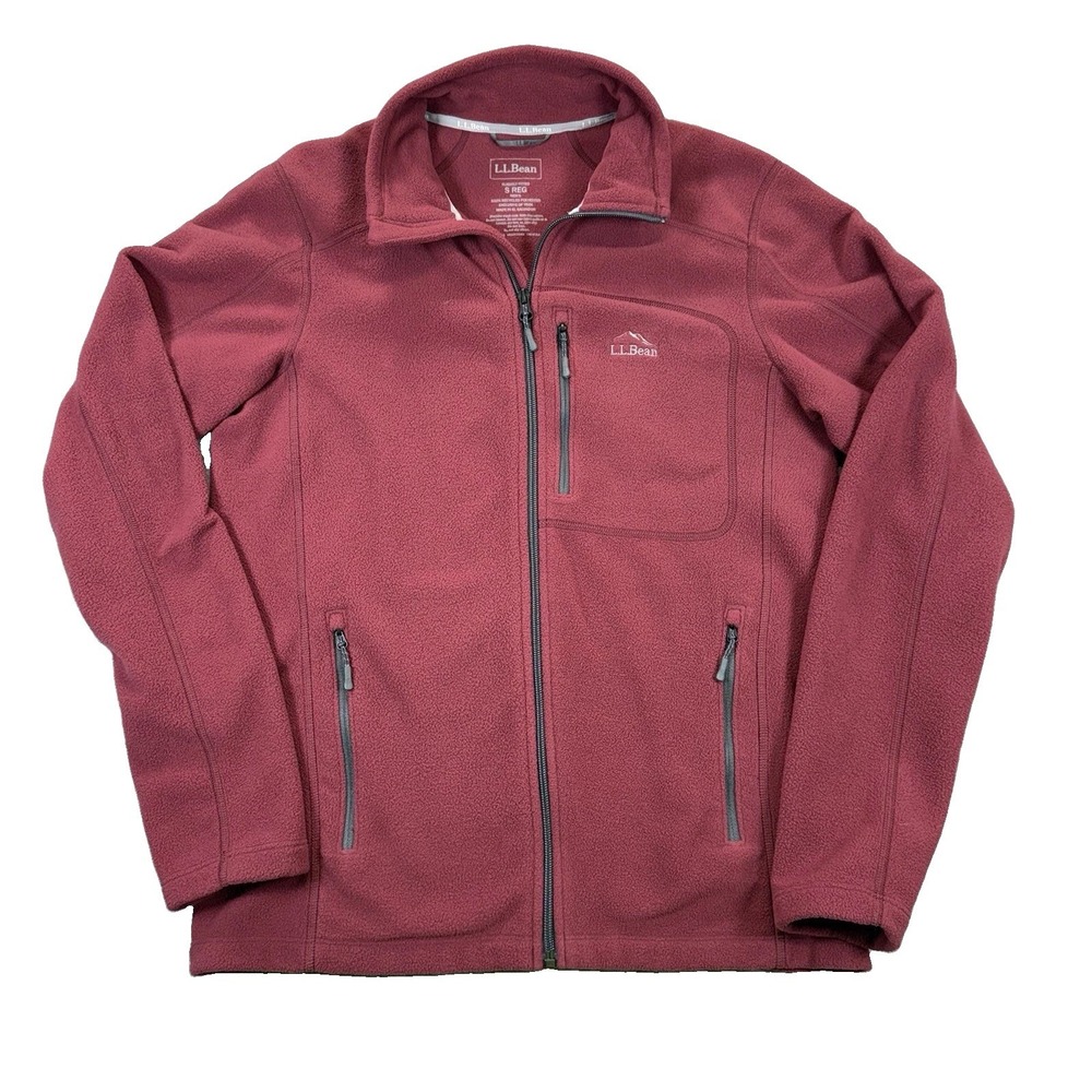 LL Bean Trail Fleece Mens Small Full Zip Jacket Burgundy Brown 505090